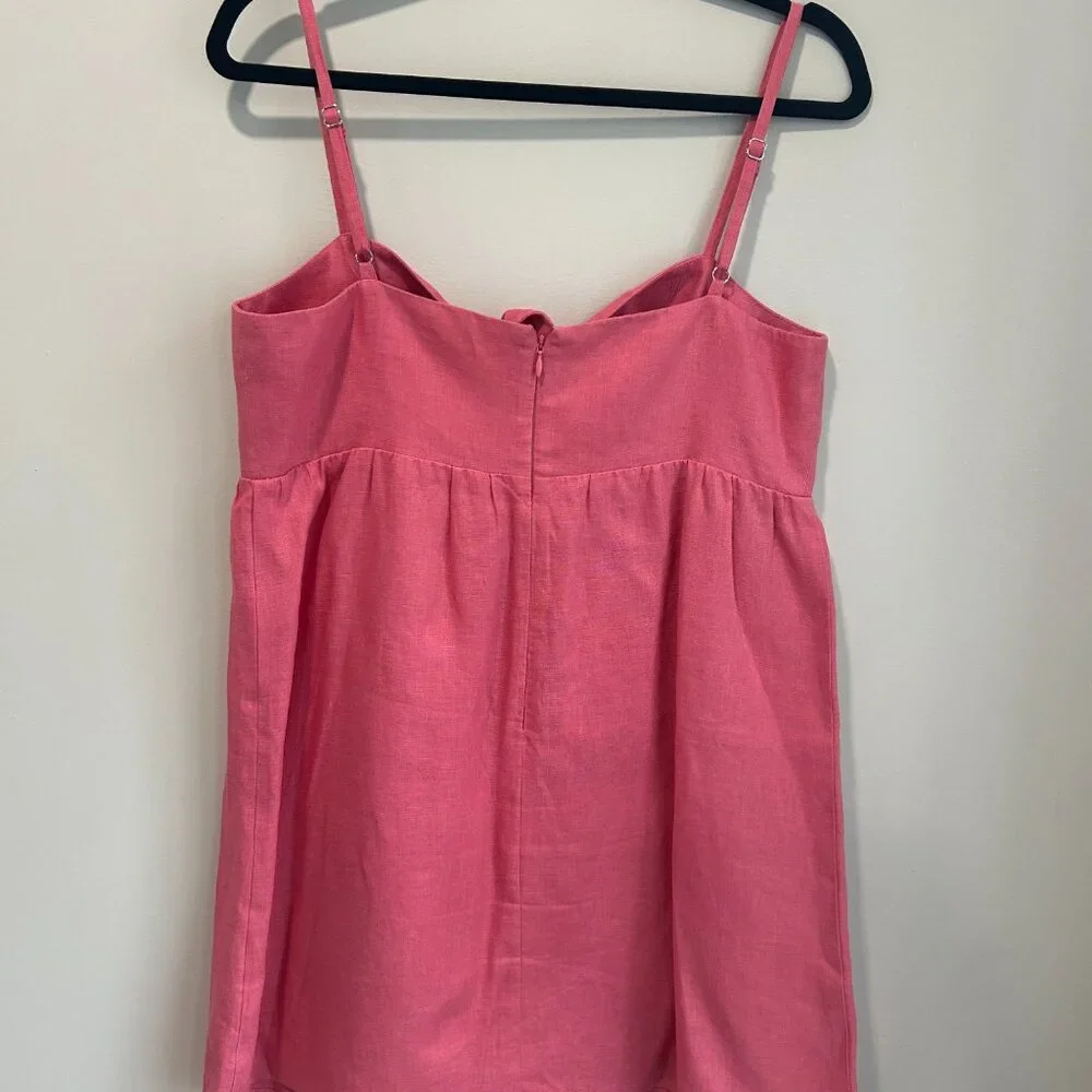 Reformation Ryland Linen Mini Dress Pink Bow Tie Front Slip Dress Size 6 - Picture 8 of 10